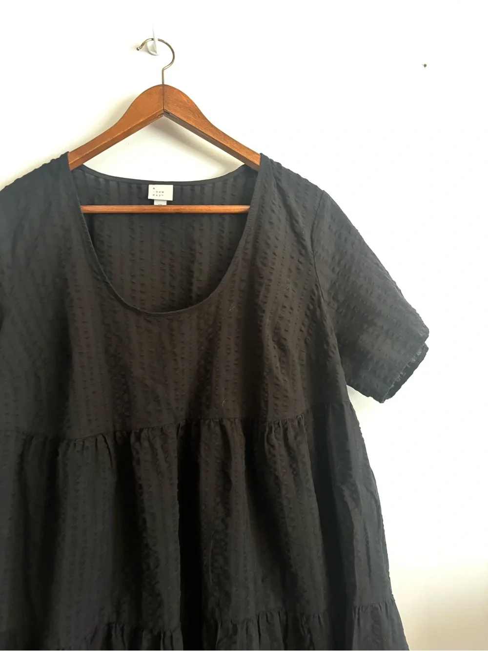 A New Day Women's Black Short Sleeve Tiered Casual Babydoll Dress